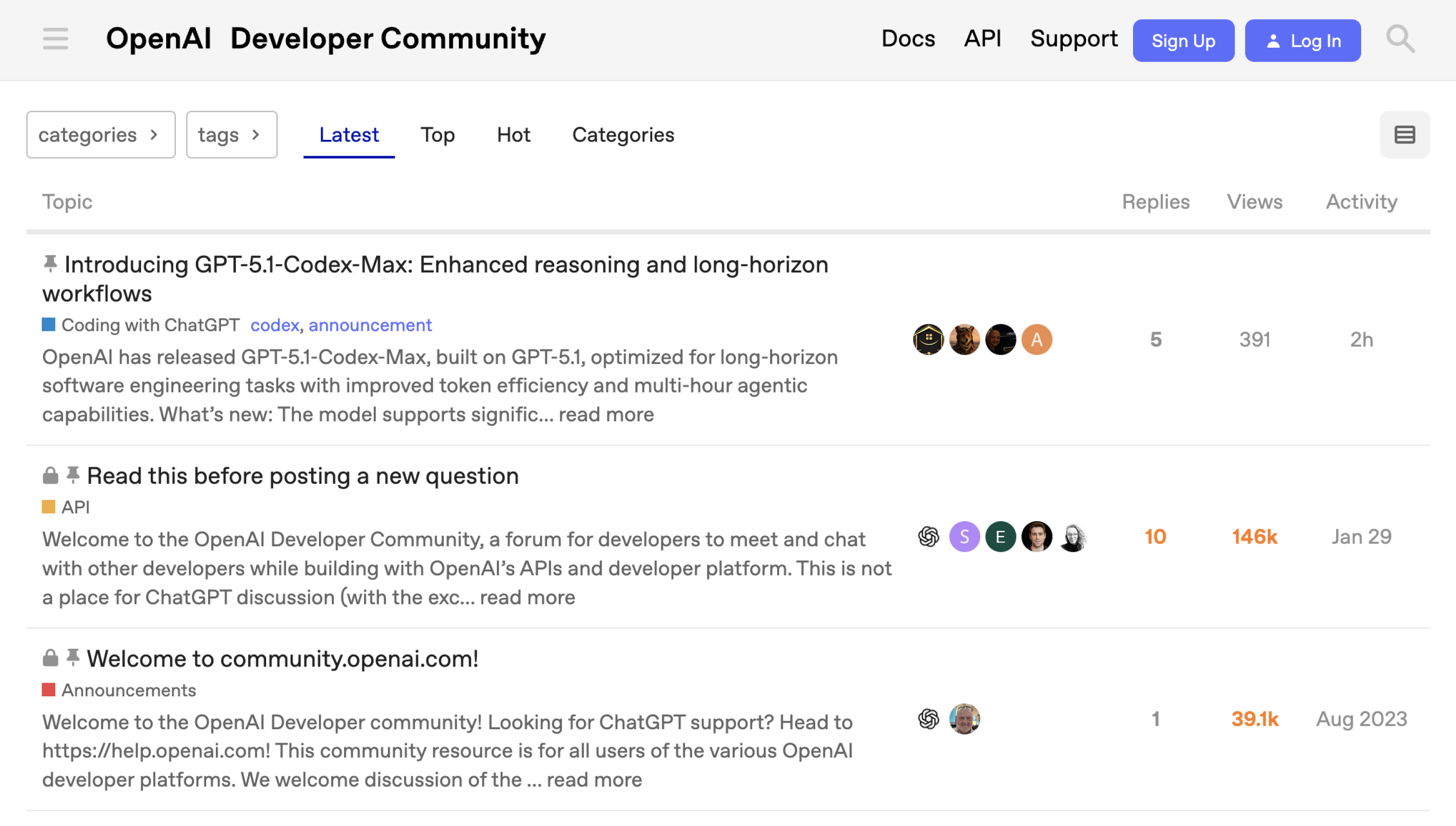 OpenAI community forum screenshot